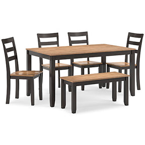 Gesthaven Dining Table with 4 Chairs and Bench (Set of 6) - Half Price Furniture