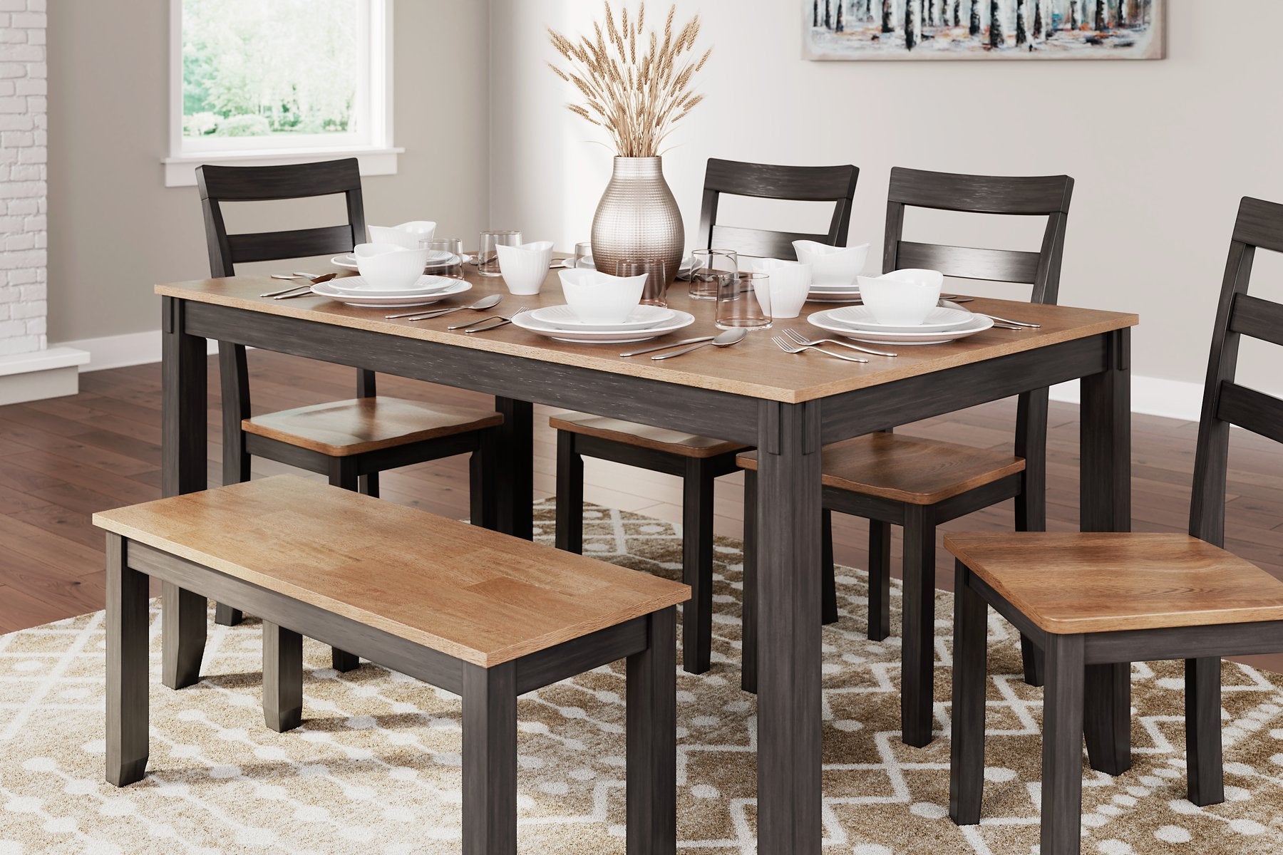 Gesthaven Dining Table with 4 Chairs and Bench (Set of 6) - Half Price Furniture