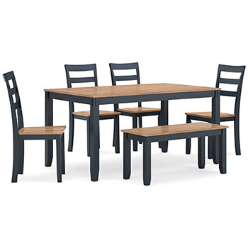 Gesthaven Dining Table with 4 Chairs and Bench (Set of 6) - Half Price Furniture