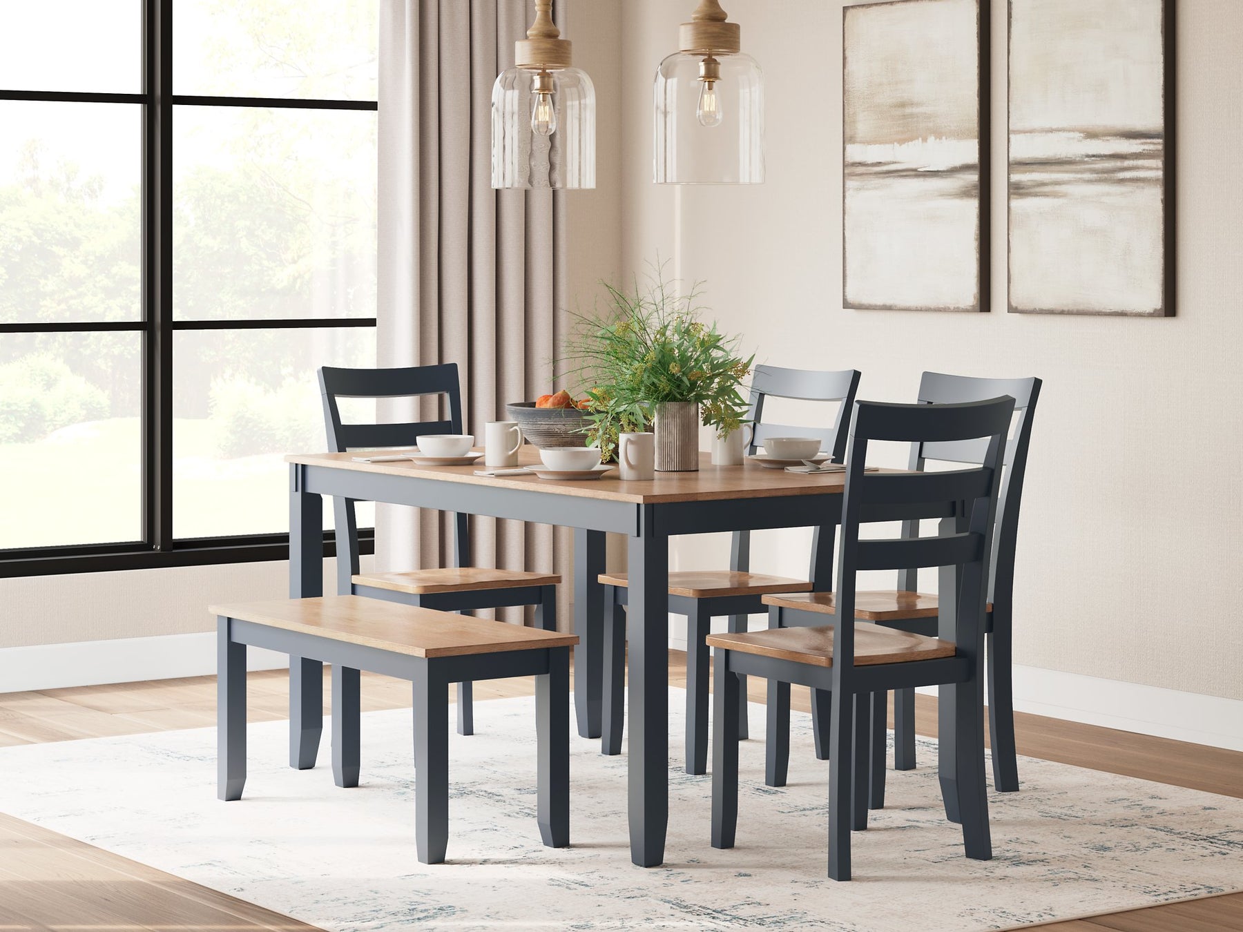 Gesthaven Dining Table with 4 Chairs and Bench (Set of 6) - Half Price Furniture