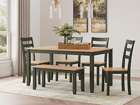 Gesthaven Dining Table with 4 Chairs and Bench (Set of 6) - Half Price Furniture