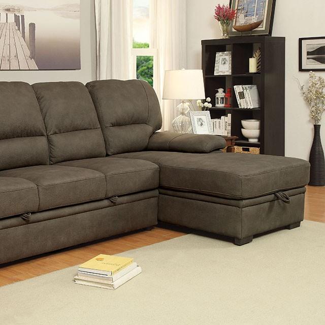 ALCESTER Brown Sectional w/ Sleeper, Ash Brown Half Price Furniture