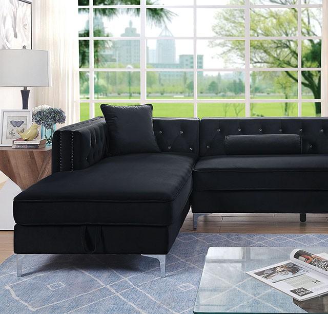 Amie Glam Black Sectional w/ Storage Half Price Furniture