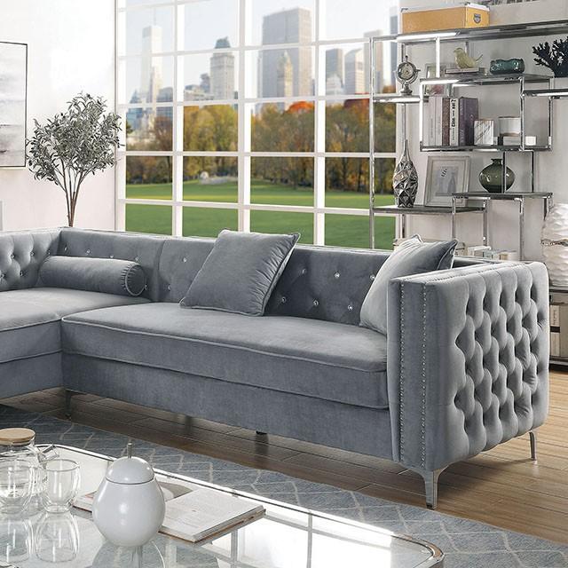 Amie Glam Gray Sectional w/Storage Half Price Furniture