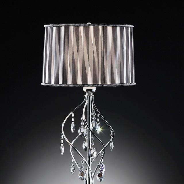 Arya Black/Chrome Table Lamp, Hanging Crystal Half Price Furniture