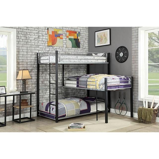 Aubrey Sand Black Twin Triple Decker Bed Half Price Furniture