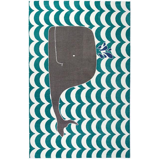 BARON 5' X 8', Area Rug, Whale, Teal/Gray Half Price Furniture