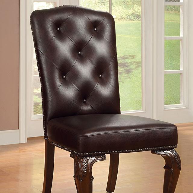 Bellagio Brown Cherry/Pattern Leatherette Side Chair (2/CTN) Half Price Furniture