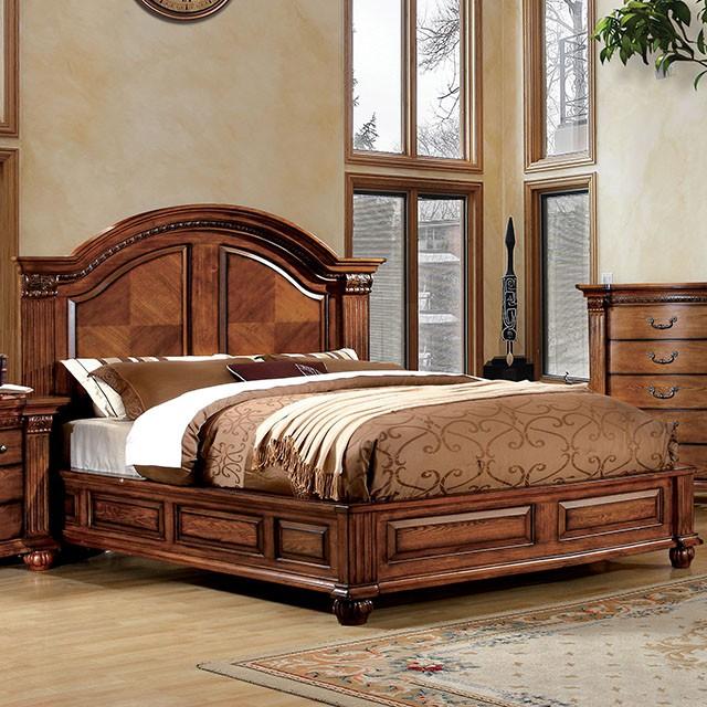 Bellagrand Antique Tobacco Oak E.King Bed Half Price Furniture