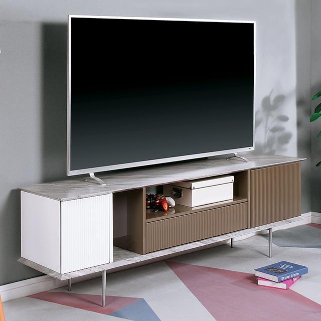 BLAIR 70" TV Console, White/Champagne/Gray Half Price Furniture