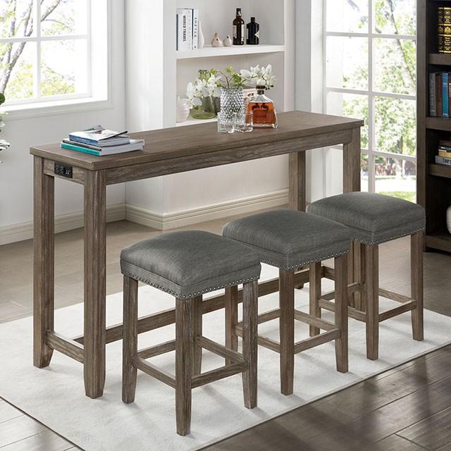 CAERLEON 4 Pc. Counter Ht. Table Set, Wire-brushed Gray Half Price Furniture