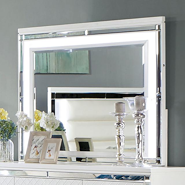 CALANDRIA Mirror w/ LED, White Half Price Furniture