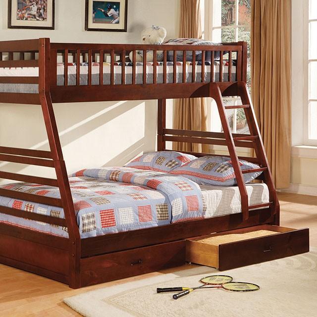 California II Cherry Twin/Full Bunk Bed w/ 2 Drawers Half Price Furniture