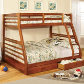 California III Oak Twin/Full Bunk Bed w/ 2 Drawers Half Price Furniture