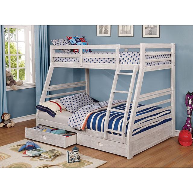 California III Wire-Brushed White Twin/Full Bunk Bed w/ 2 Drawers Half Price Furniture