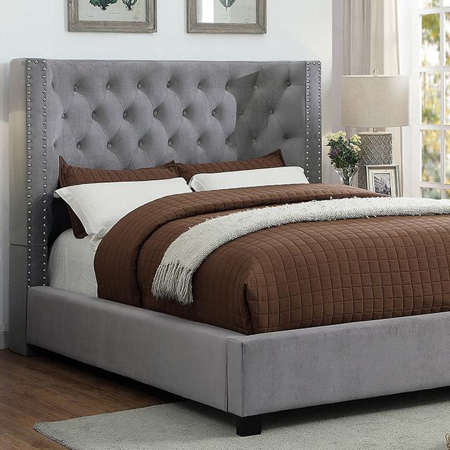 CARLEY Cal.King Bed, Gray Half Price Furniture