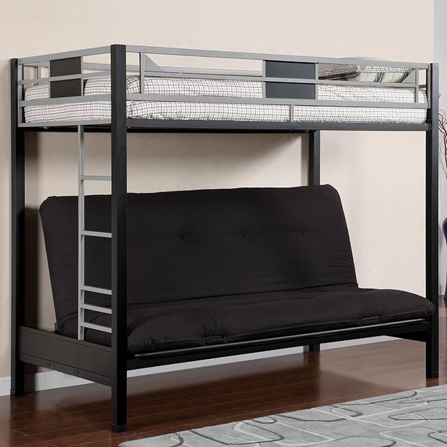 Clifton Silver/Gun Metal Twin Size Loft Bed w/ Futon Base Half Price Furniture