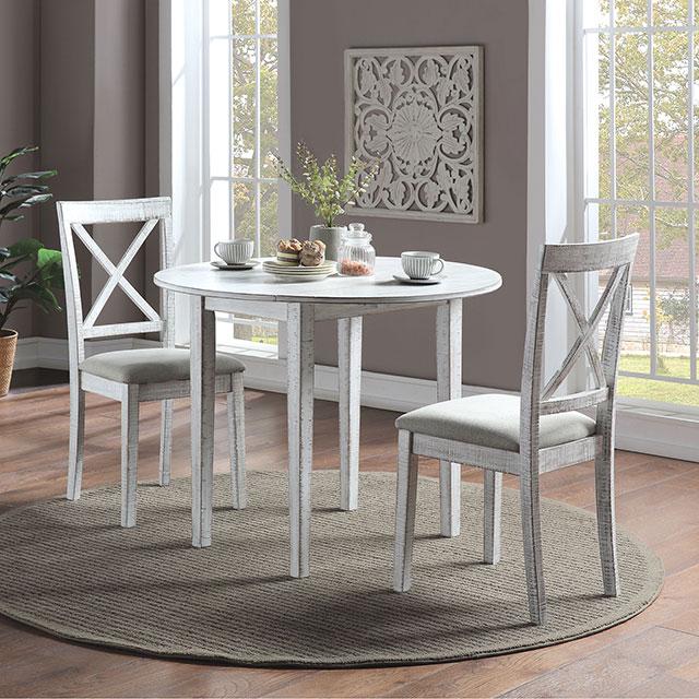 DELEMONT 3 Pc. Dining Table Set, White Half Price Furniture