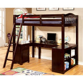 DUTTON Dark Walnut Twin Loft Bed w/ Workstation Half Price Furniture