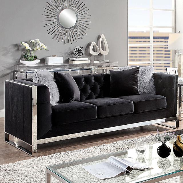 EVADNE Sofa w/ Pillows, Black Half Price Furniture