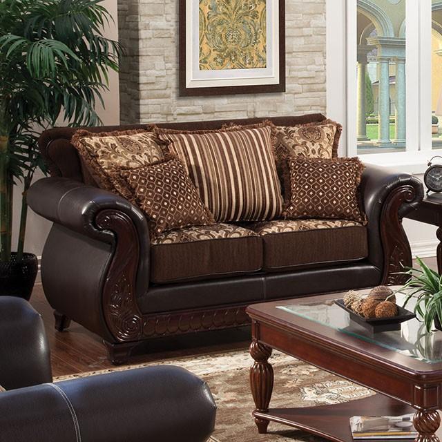 Franklin Dark Brown/Tan Love Seat, Dark Brown Half Price Furniture