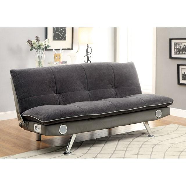 GALLAGHER Gray/Chrome Futon Sofa, Gray Half Price Furniture