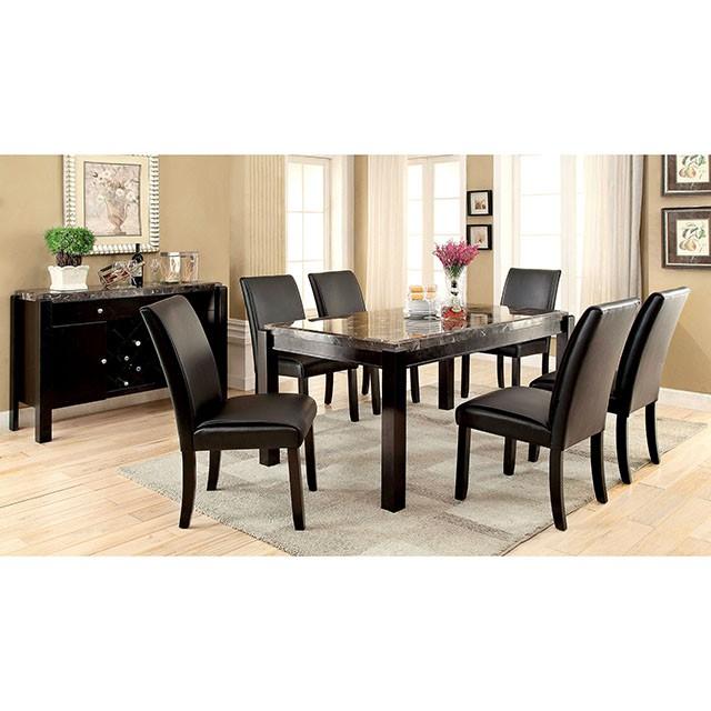 GRANDSTONE I Black Dining Table, Gray Marble Top Half Price Furniture