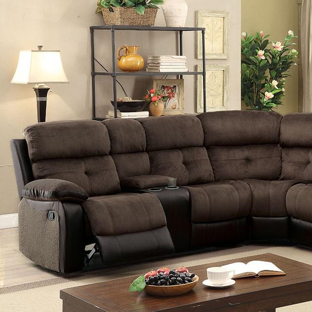 Hadley II Brown/Black Sectional w/ 2 Consoles Half Price Furniture