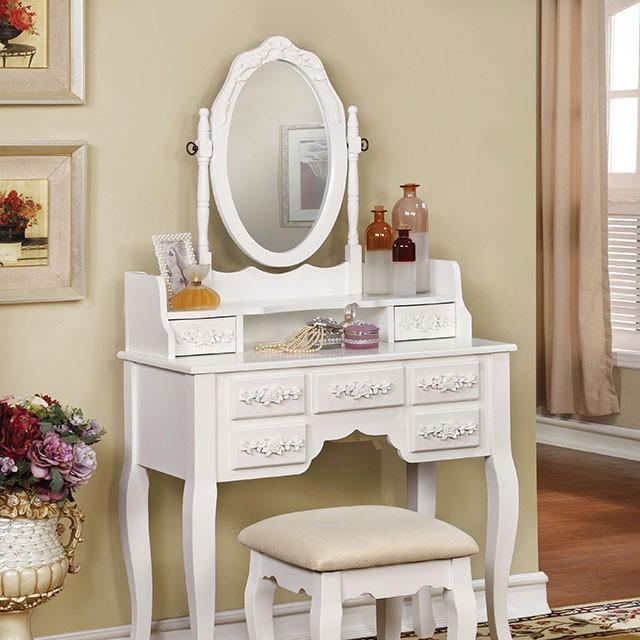 Harriet White Vanity w/ Stool Half Price Furniture