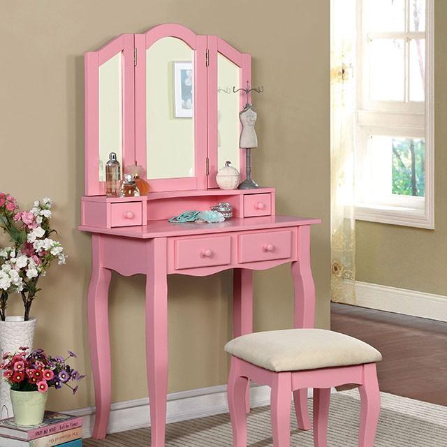 Janelle Pink Vanity w/ Stool Half Price Furniture