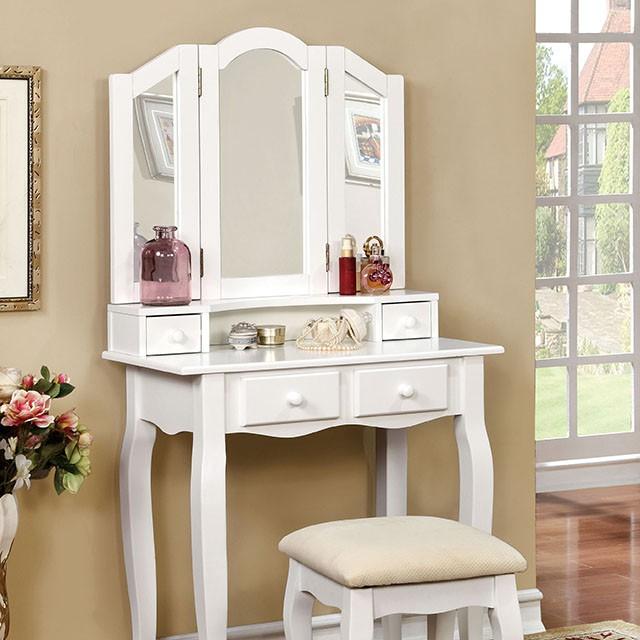 Janelle White Vanity w/ Stool Half Price Furniture