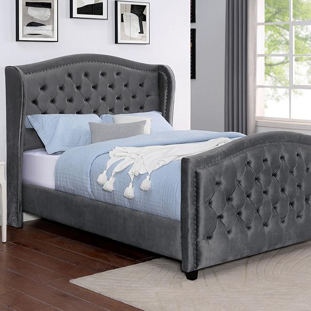 KERRAN Queen Bed, Dark Gray Half Price Furniture