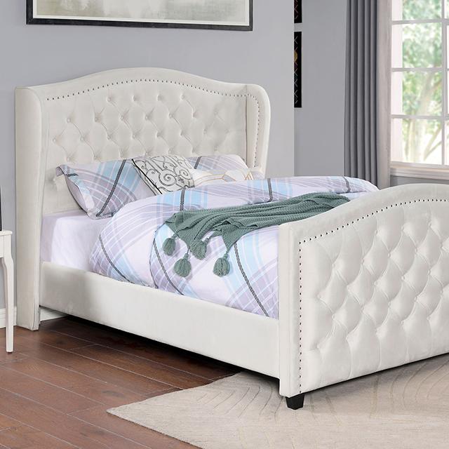 KERRAN Cal.King Bed, Ivory Half Price Furniture