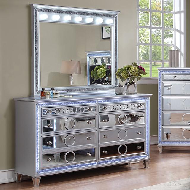 MAIREAD Dresser w/ LED, Silver Half Price Furniture