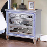 MAIREAD Night Stand w/ LED, Silver Half Price Furniture