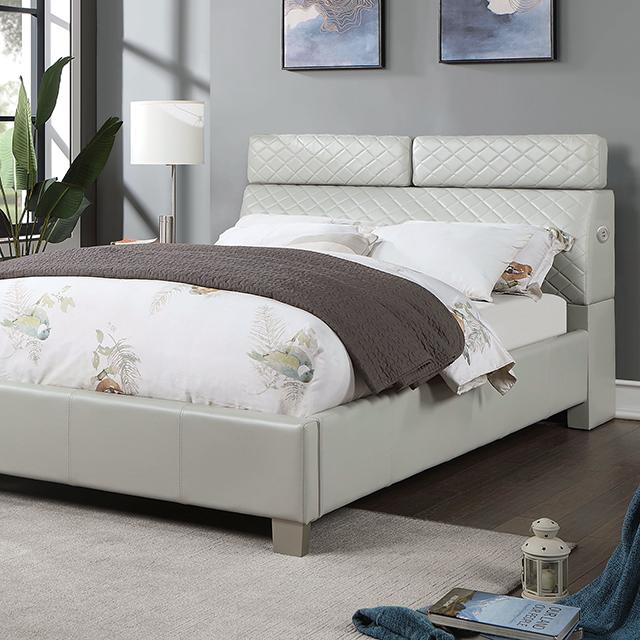 MUTTENZ Cal.King Bed, Light Gray Half Price Furniture