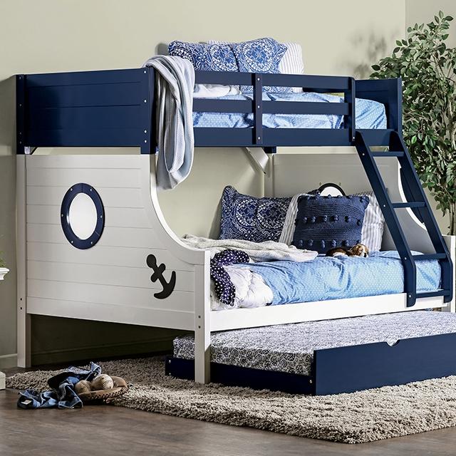 NAUTIA Blue/White Twin/Full Bunk Bed Half Price Furniture