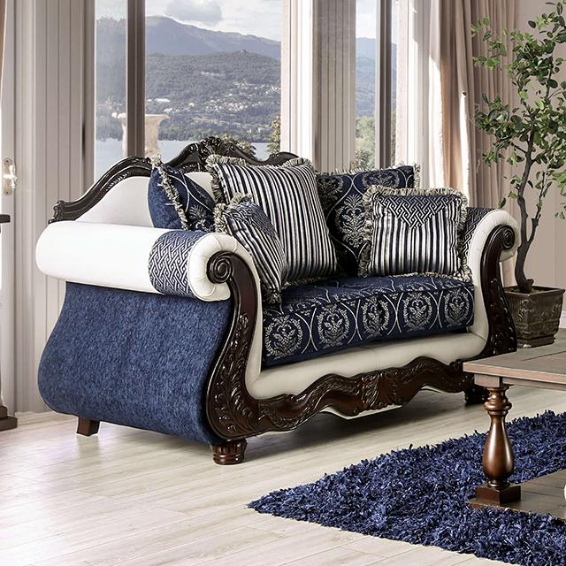 NAVARRE Loveseat, Blue/White Half Price Furniture