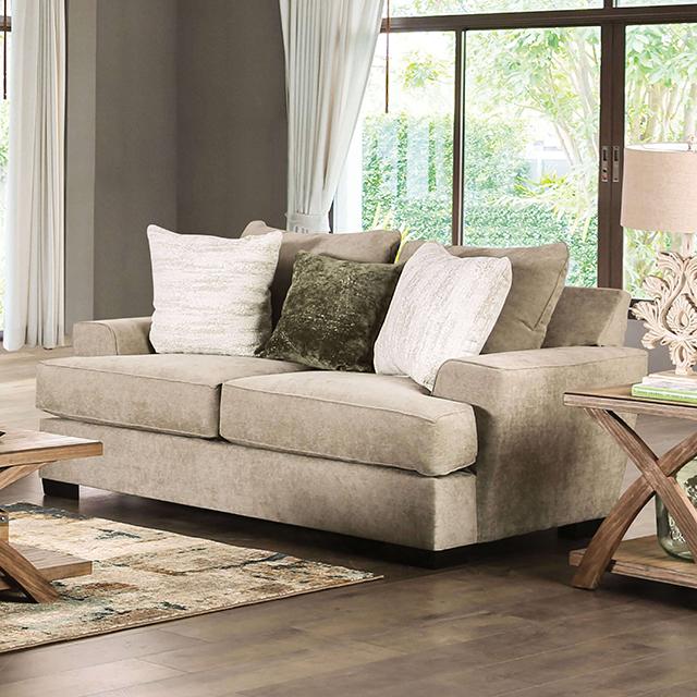 NEW MEADOWS Loveseat, Ash Green/Ivory Half Price Furniture