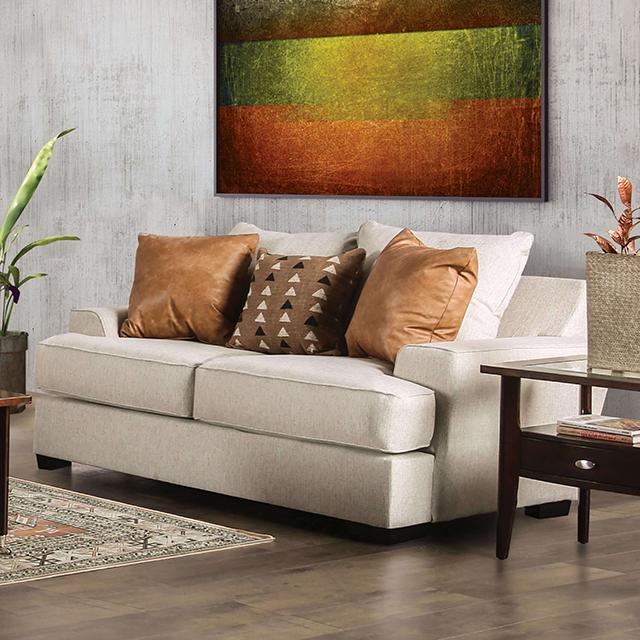 NEW MEADOWS Loveseat, Sand/Caramel Half Price Furniture