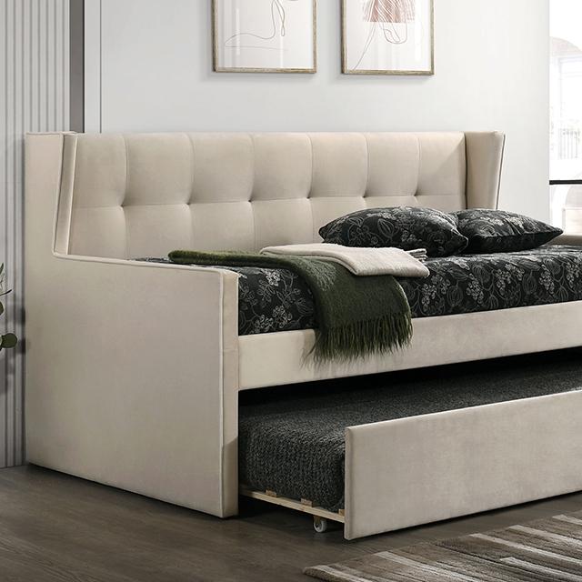 PIRENE Twin Daybed w/ Trundle, Beige Half Price Furniture