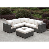 Somani Light Gray Wicker/Ivory Cushion L-Sectional + Ottoman Half Price Furniture