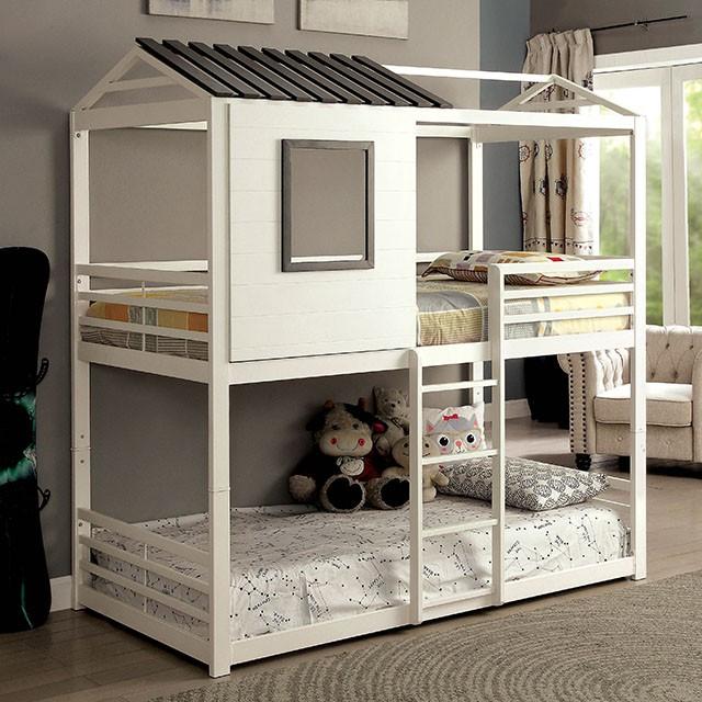 Stockholm White/Gun Metal Twin/Twin Bunk Bed Half Price Furniture