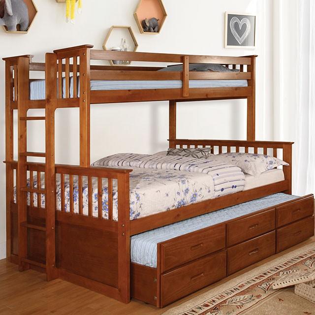 University I Oak Twin/Full Bunk Bed + Trundle Half Price Furniture