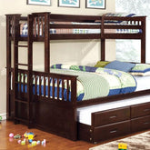 UNIVERSITY Dark Walnut Twin/Queen Bunk Bed + Trundle Half Price Furniture