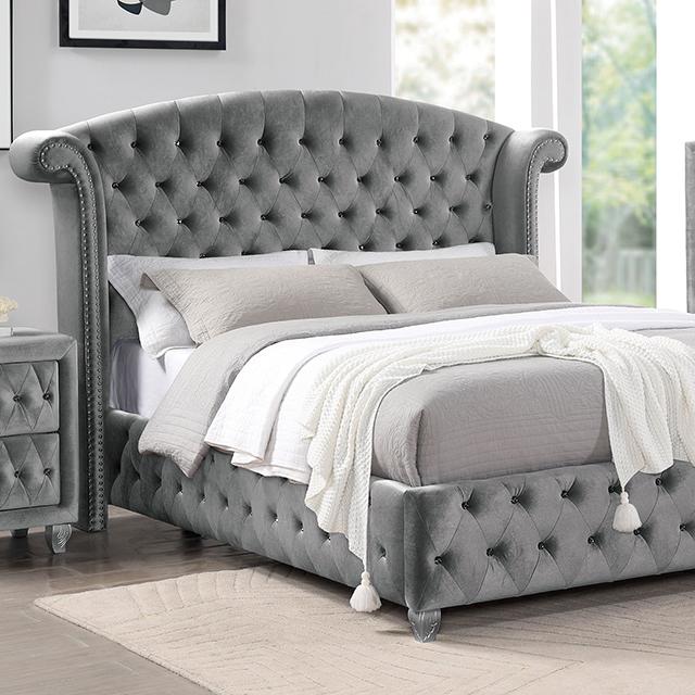 ZOHAR Cal.King Bed, Gray Half Price Furniture