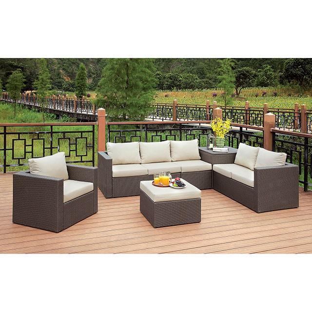 DAVINA Brown/Beige Patio Sectional w/ Ottoman Half Price Furniture