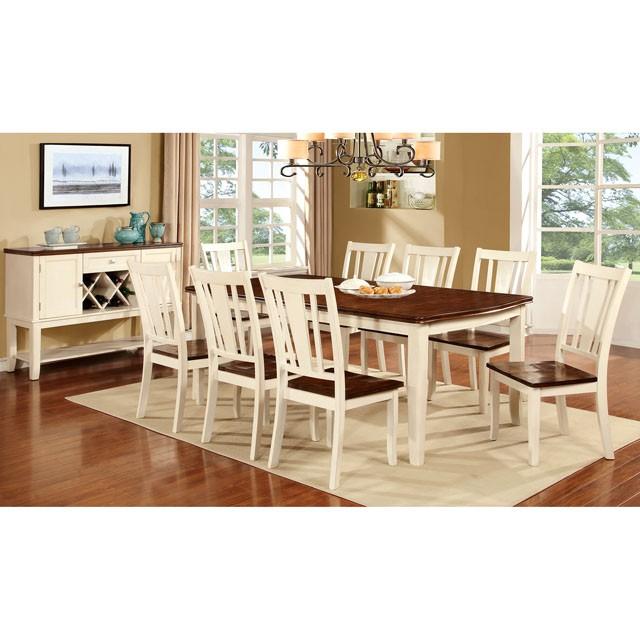 DOVER Vintage White/Cherry Dining Table w/ 18" Leaf Half Price Furniture