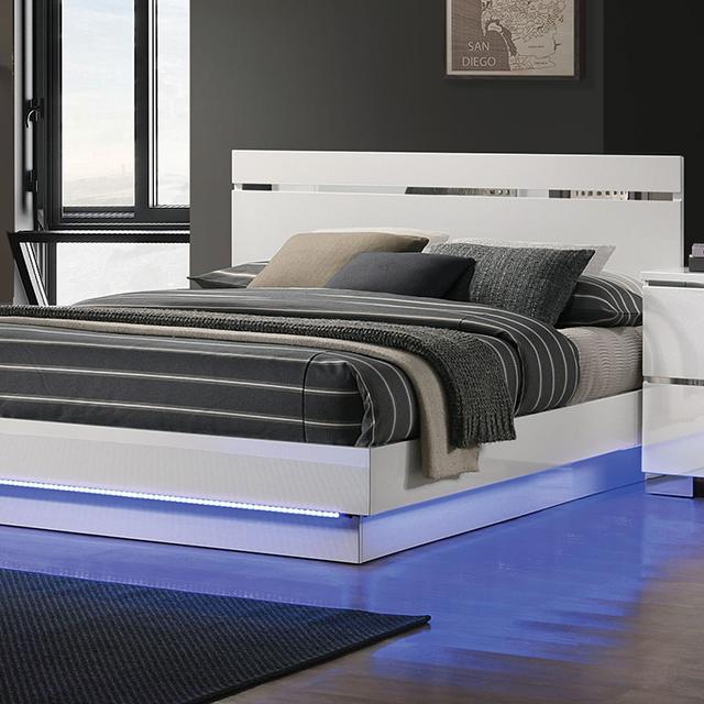 ERLACH Cal.King Bed, White/Chrome Half Price Furniture