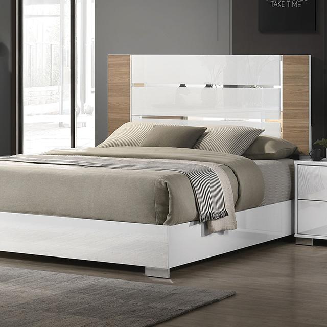 ERLANGEN E.King Bed, White/Natural Half Price Furniture